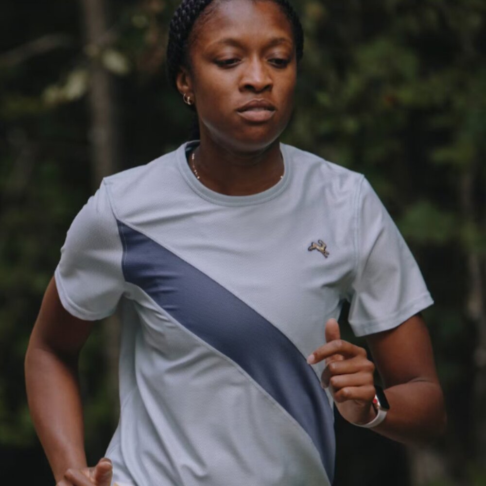 Women's Tracksmith Van Cortlandt Tee in Sky Gray/Stone Grey, Size Small